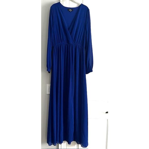 Lulus Water Lilies Royal Blue Maxi Dress XL Long Sleeve - Picture 2 of 11